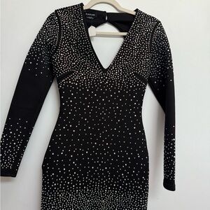 Bebe Black Silver Cut Out Embellished Bodycon Dress